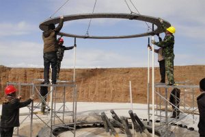 wind turbine tower anchor cage assembling