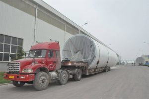 wind turbine tower leaving factory