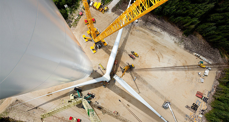 aerial view of the highest wind turbine tower