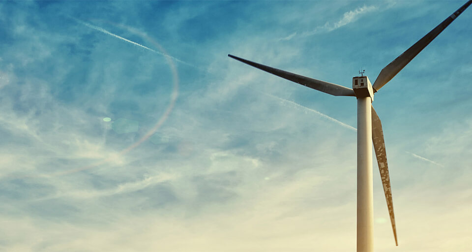 wind turbine tower in sunlight