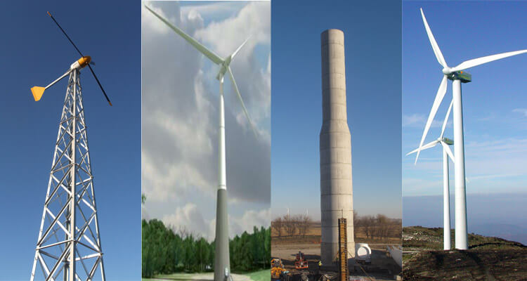 four different types of wind turbine towers