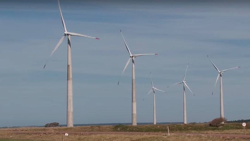 concrete wind turbine tower in a wind farm